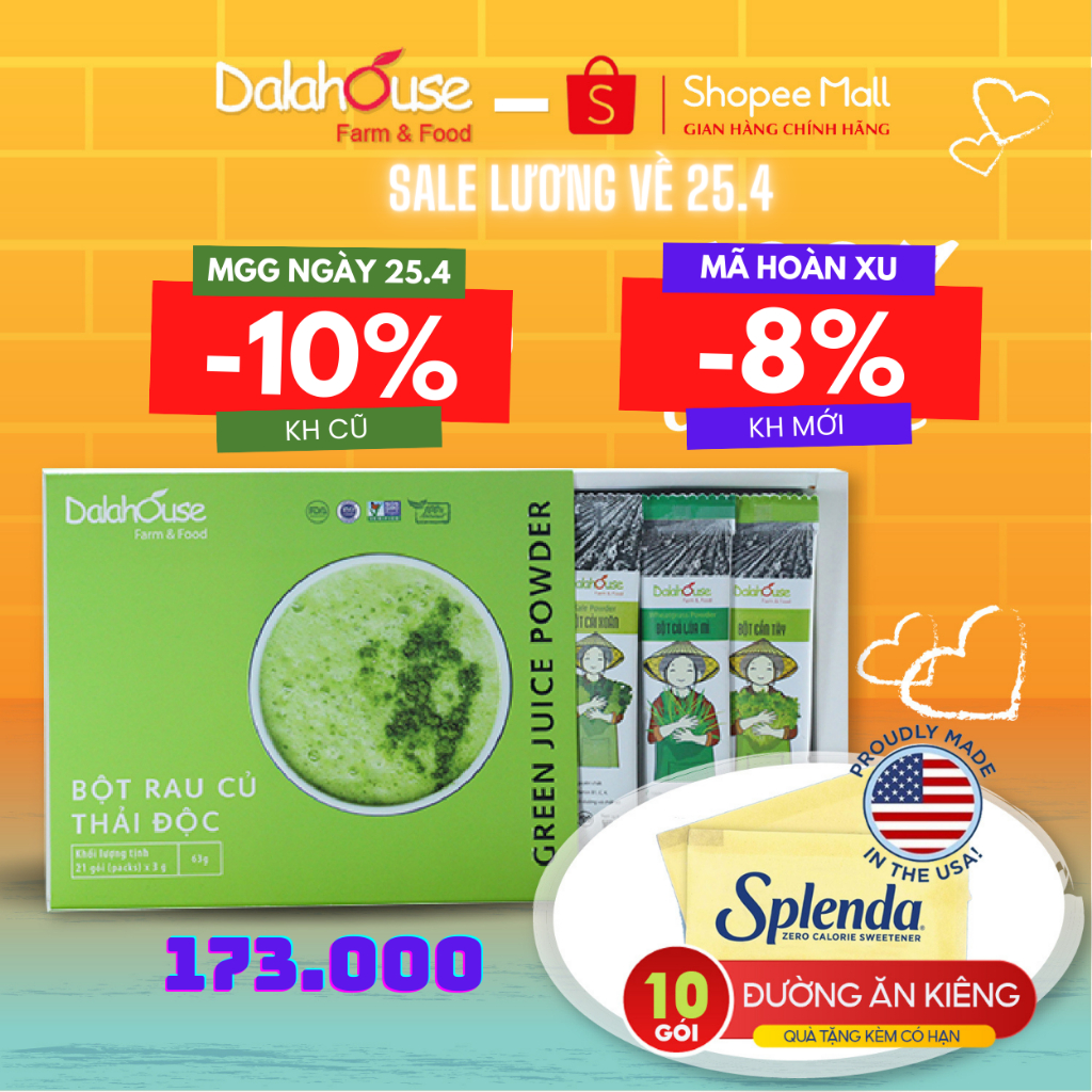 Bột Cần Tây, Rau Má, Diếp Cá, Cỏ Lúa Mì, Cải Xoăn, Củ Dền,Bó Xôi - Combo7 vị Detox Dalahouse Giữ Dáng Eo Thon, Giảm Cân