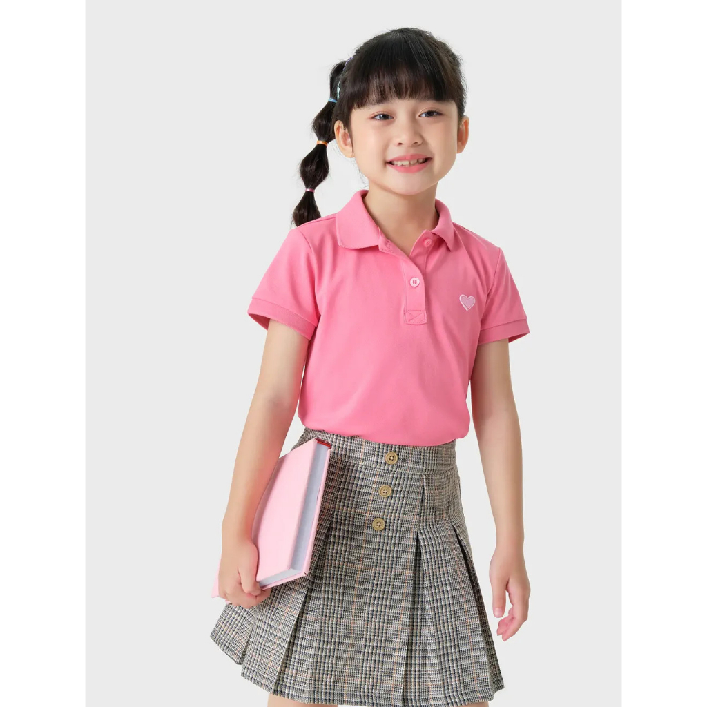 CANIFA Áo polo hồng bé gái thêu trái tim