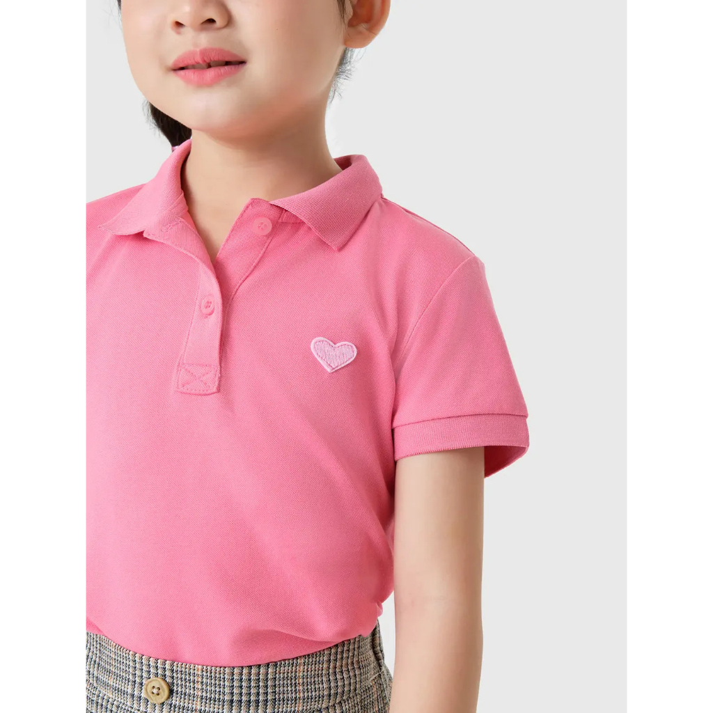 CANIFA Áo polo hồng bé gái thêu trái tim