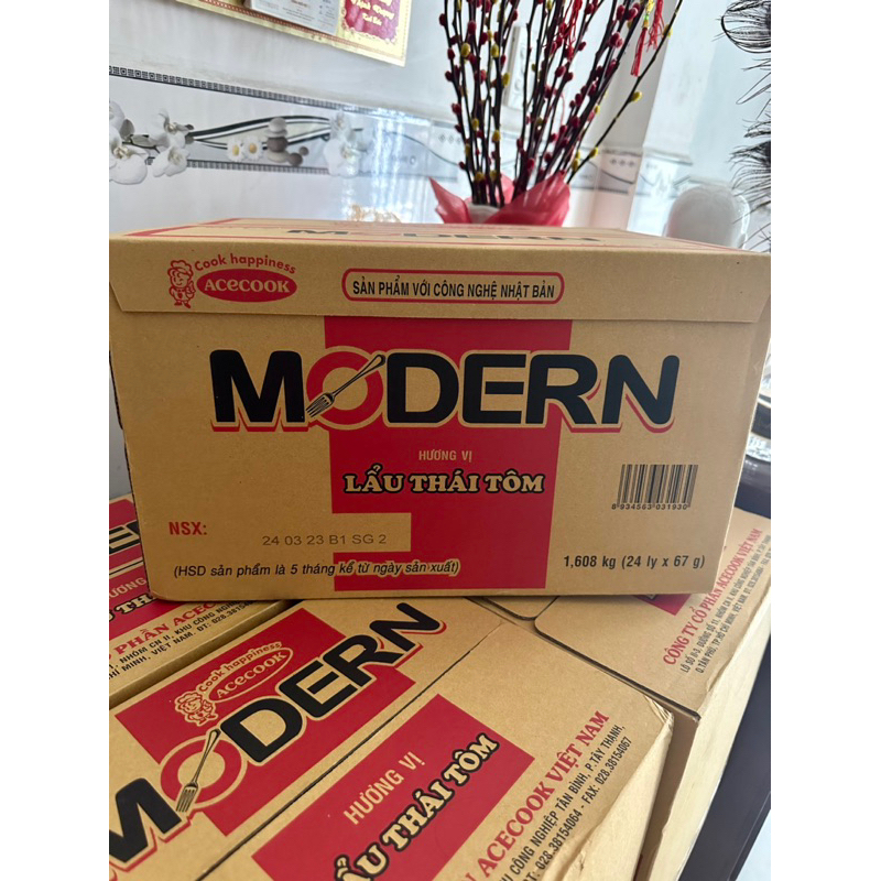 Thùng Mì 24 Ly Lẩu Thái Tôm Modern 67g *24 ly Acecook Chuẩn Vị