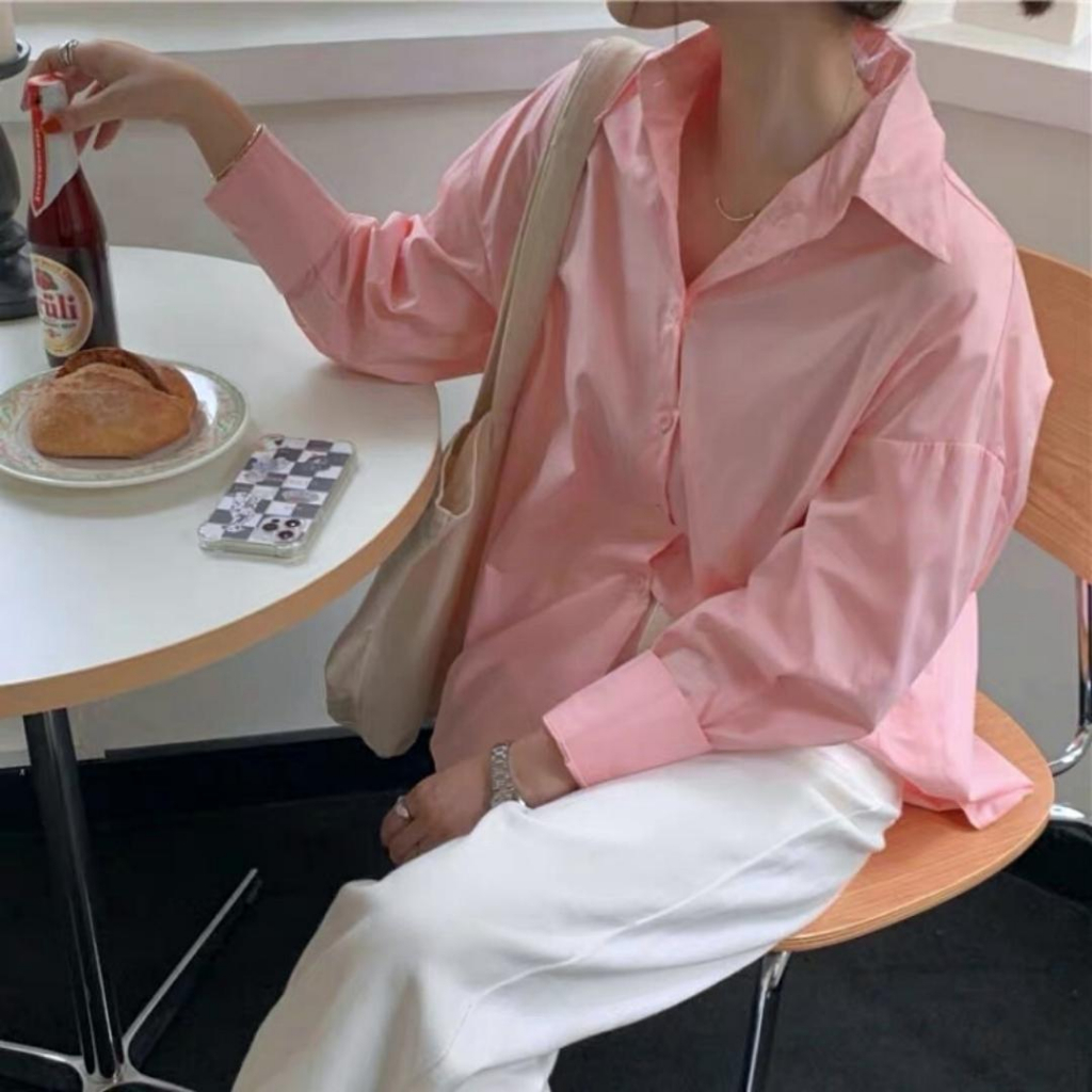 Áo somi màu pastel Hồng phong cách mùa thu Hàn Quốc ulzzang - Áo sơ mi form rộng nữ KYUBI SMR03