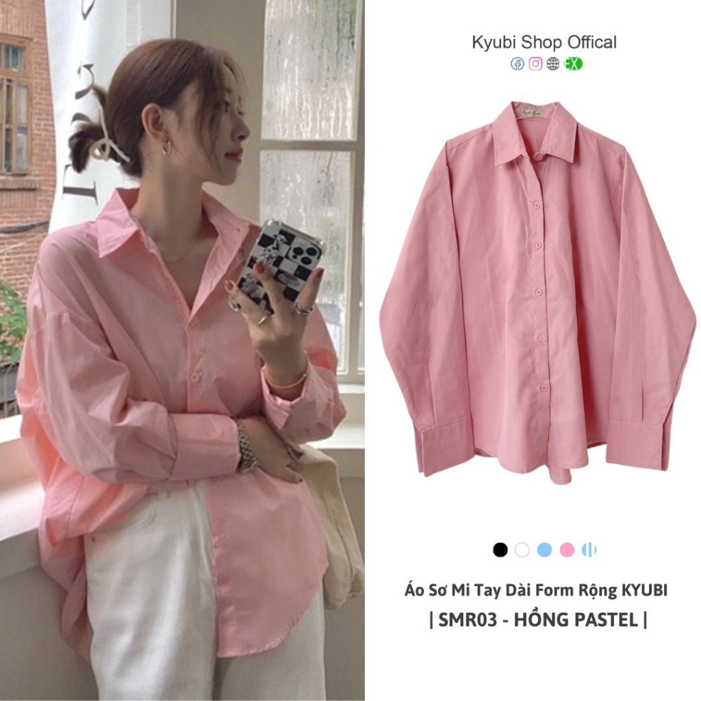 Áo somi màu pastel Hồng phong cách mùa thu Hàn Quốc ulzzang - Áo sơ mi form rộng nữ KYUBI SMR03