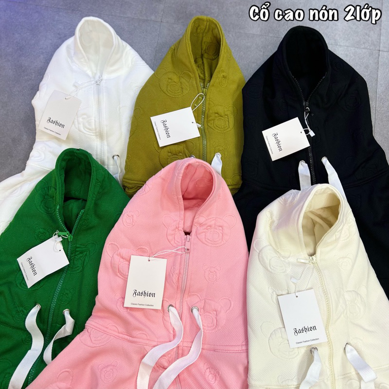 Áo khoác dập nổi cao cấp xỏ ngón kéo cao ( kèm túi trong ) nón to