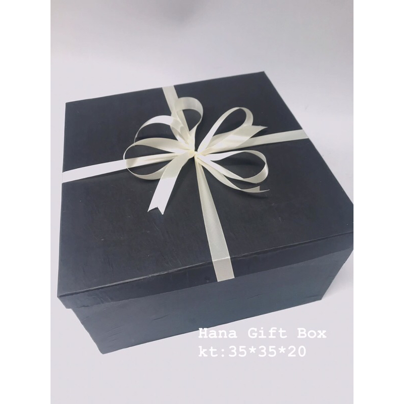 hộp vuông đen , nơ kem size 35*35*20 #HanaGift Box