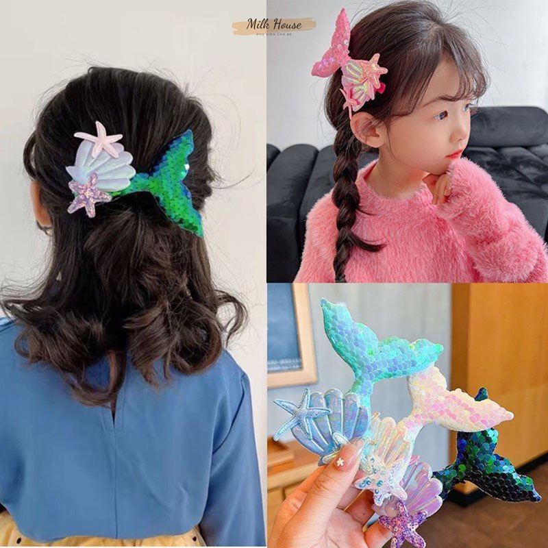 Kẹp tóc, bờm tóc nàng tiên cá nhiều màu sắc cho bé gái