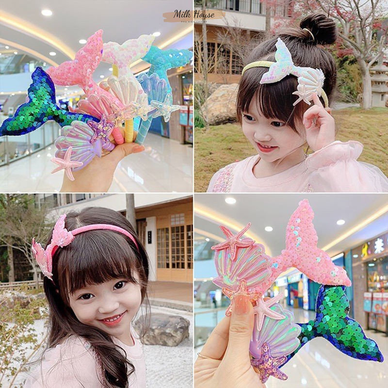 Kẹp tóc, bờm tóc nàng tiên cá nhiều màu sắc cho bé gái