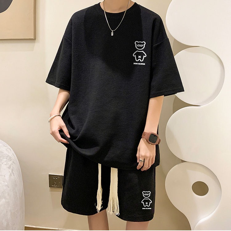 Set bộ cộc tay gấu - Myndi_clothes - bộ quần tay lỡ chất vải tổ ong mặc hè, đi chơi siêu phong cách, set thể thao 5 màu