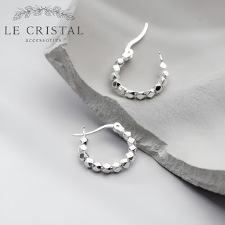 Bông tai bạc LE CRISTAL, khuyên tai tròn chuỗi bạc hình lục giác