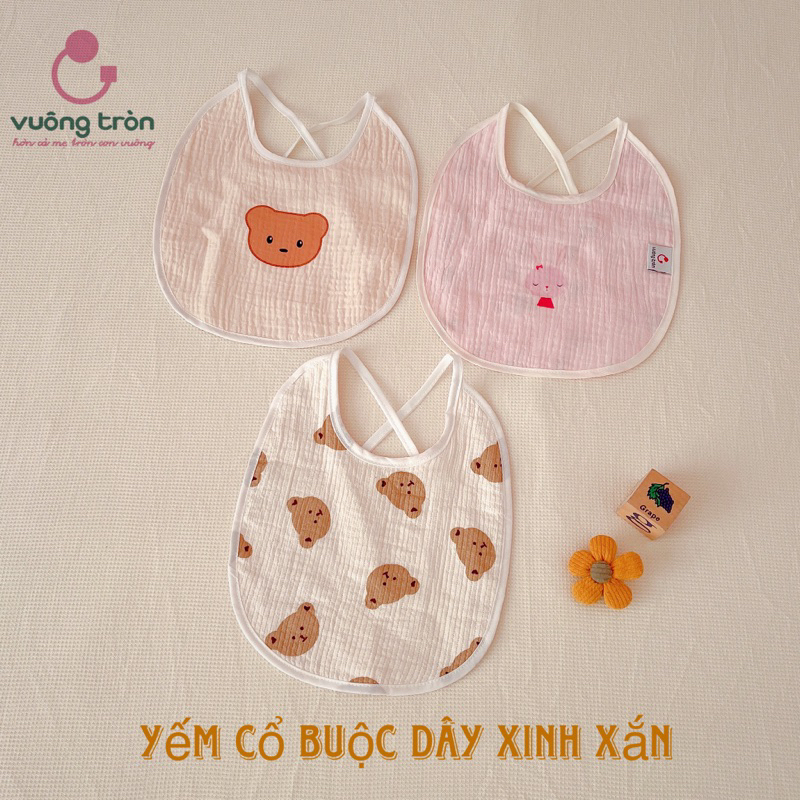 Yếm ăn dặm cao cấp Vuông Tròn vải muslin đẹp an toàn cho bé yêu