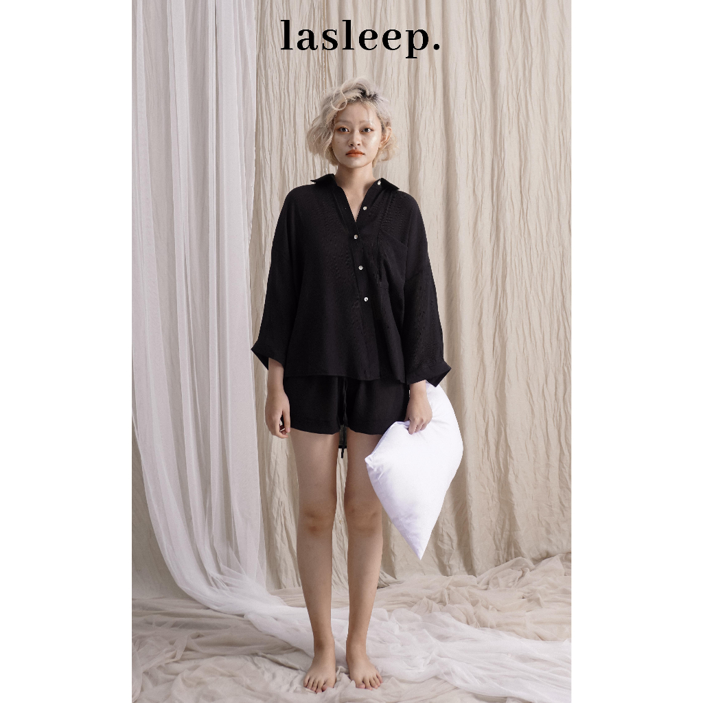 Đồ Bộ Ngắn Mặc Ngủ Hè Đũi Dáng Rộng Đen - Classic "Set Thay 7pm" Lasleep.