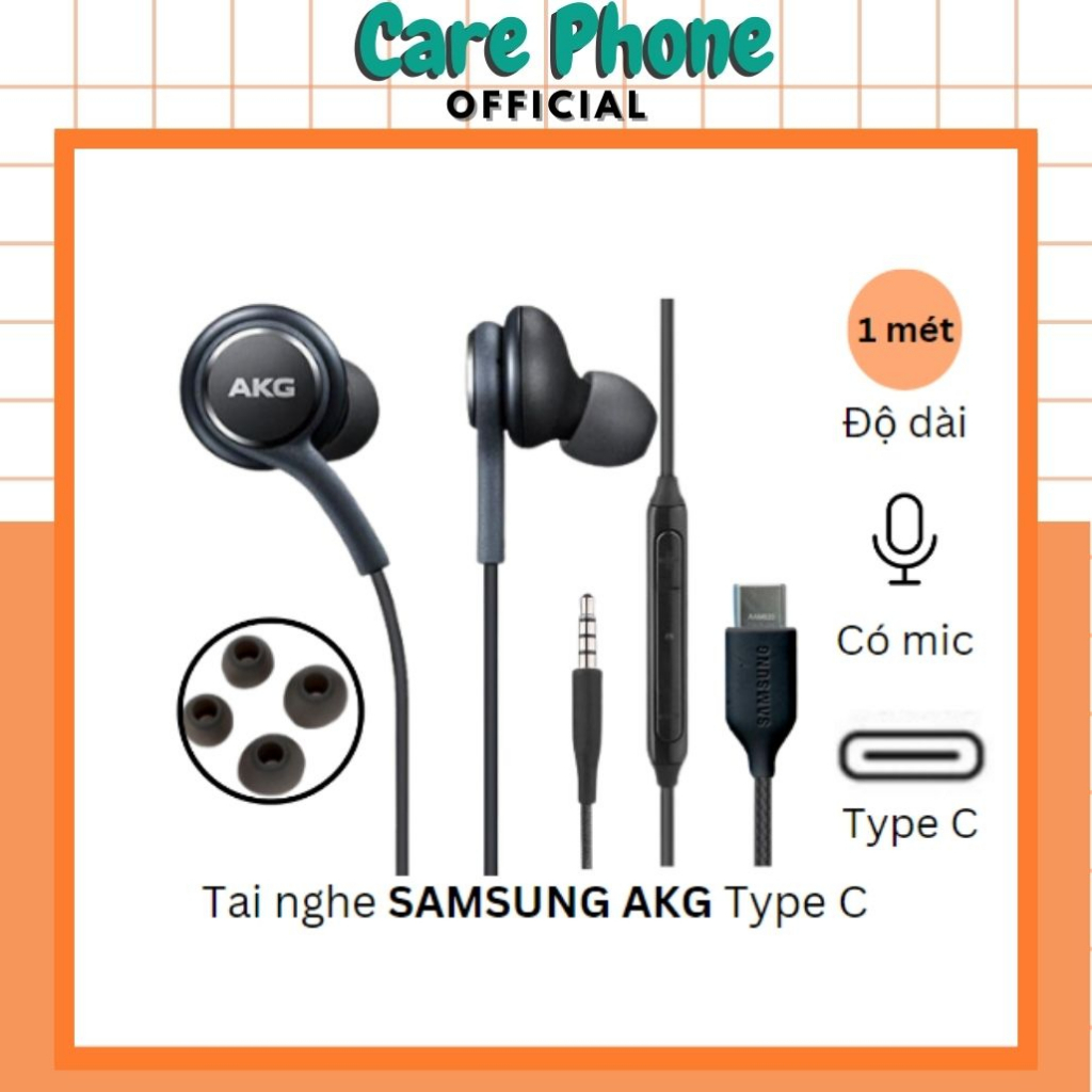 Tai nghe nhét tai AKG samsung S8 S9 S10 S20 S21 S22 Note 8 Note 9 Note 10 Note 20 jack type C - 3.5mm