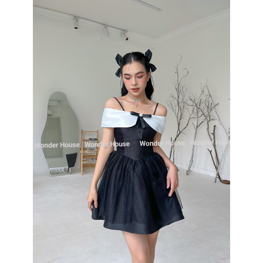 Đầm thiết kế Wonder House trễ vai phối trắng tiểu thư quý tộc- Butterfly Dress