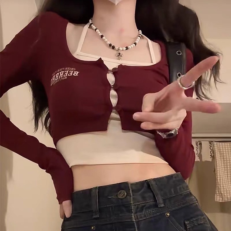 Set Áo Len Croptop Dệt Kim Cardigan Mỏng Mùa Thu [ Hàng có sẵn ship liền hoả tốc] | BigBuy360 - bigbuy360.vn