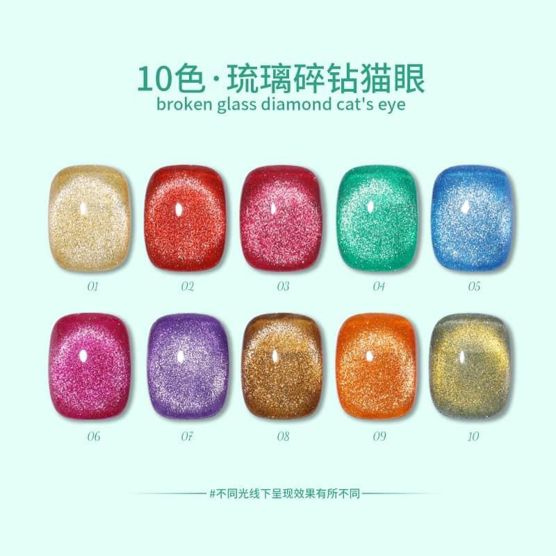 Set mắt mèo nhũ 9D set 10 chai sơn tặng kèm bản màu và 1 cây hơ mắt mèo💅💅💅
