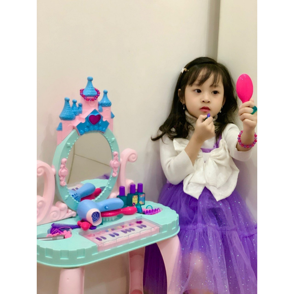Bộ bàn ghế trang điểm cho bé gái mẫu mới 31pcs màu hồng, hàng loại 1 -MÁY SẤY TẠO GIÓ ,CÓ ĐÈN