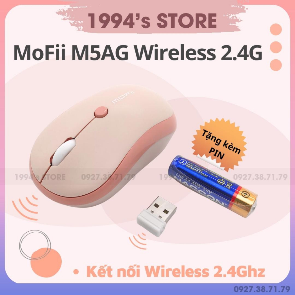 FREESHIP Chuột không dây giá rẻ MOFII M5AG Wireless 2.4Ghz - Không tiếng ồn - Tùy chỉnh DPI - Thiết kế chống mỏi tay