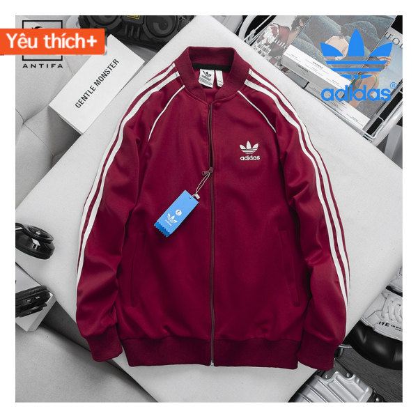 Áo Khoác bomber Thể Thao Adidas đỏ đô 3 Sọc Nam - Nữ Thun Poly - Luna shop