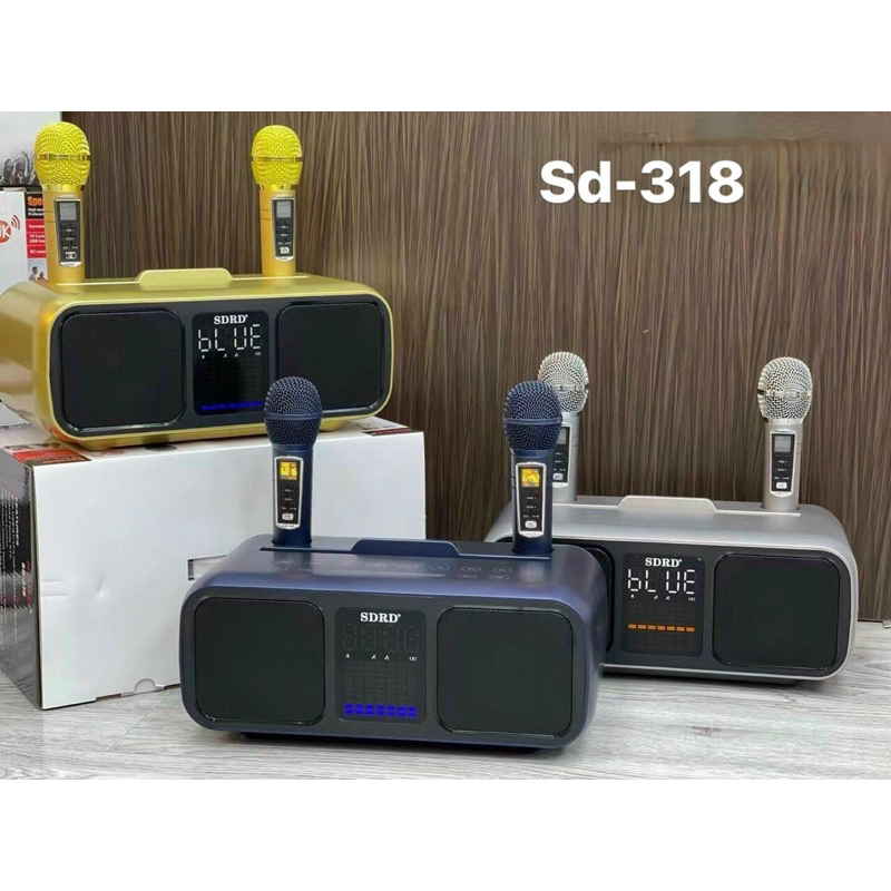 Loa bluetooth SD-318 hiệu ứng đèn LED kèm 2 micro karaoke không dây