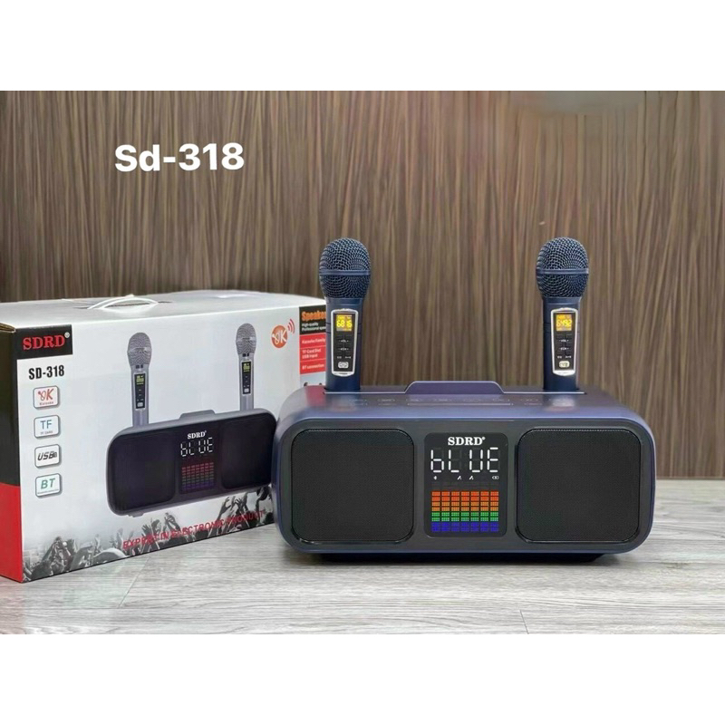 Loa bluetooth SD-318 hiệu ứng đèn LED kèm 2 micro karaoke không dây