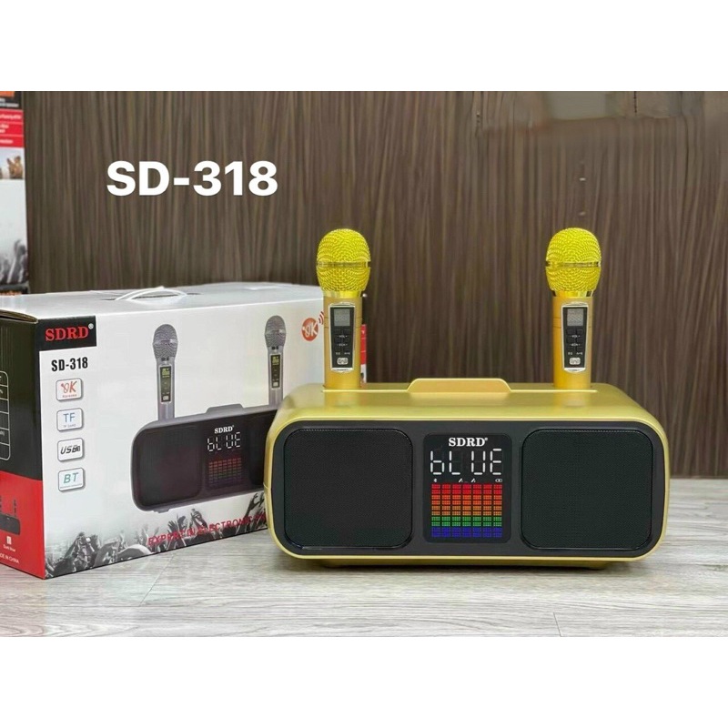 Loa Bluetooth SD-318 hiệu ứng đèn LED kèm 2 micro karaoke ko dây