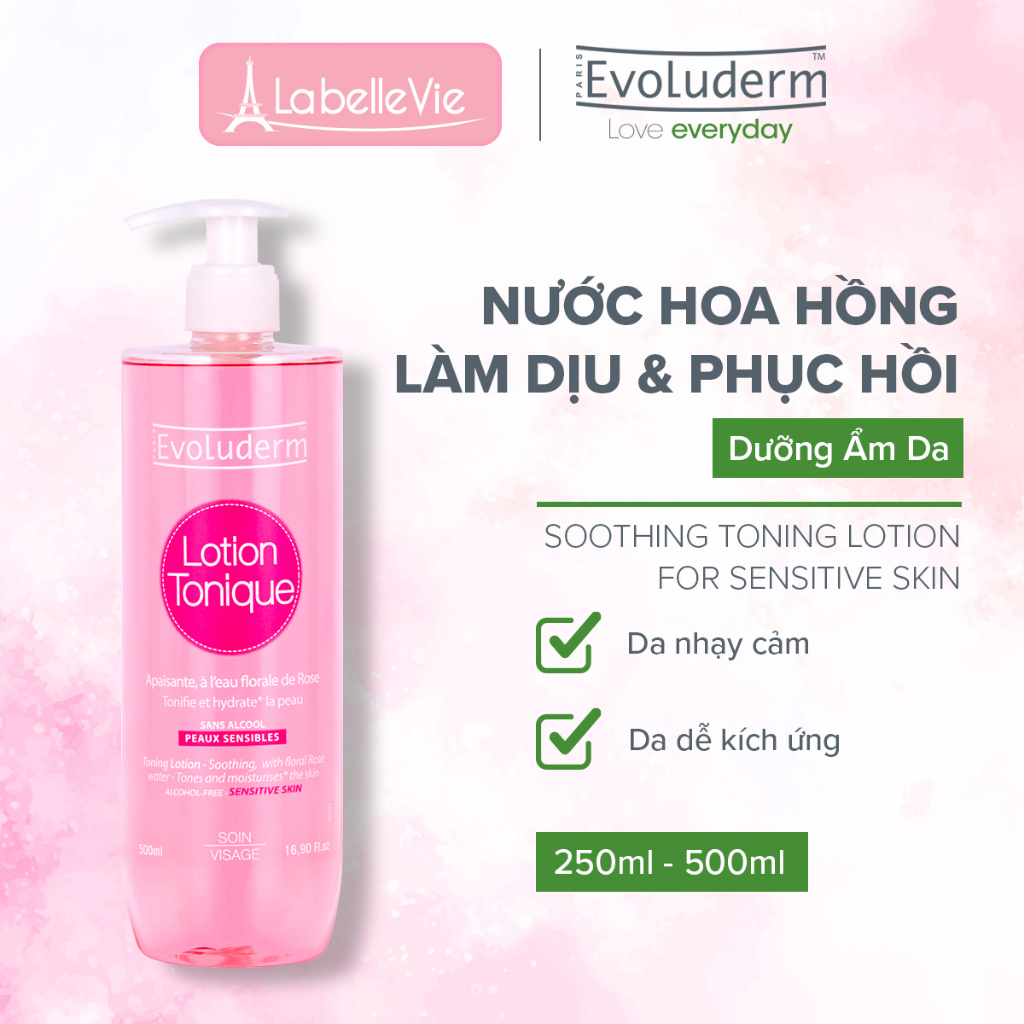 Nước hoa hồng Evoluderm giúp se khít lỗ chân lông dưỡng ẩm làm sạch cân bằng da dành cho da khô và nhạy cảm 500ml