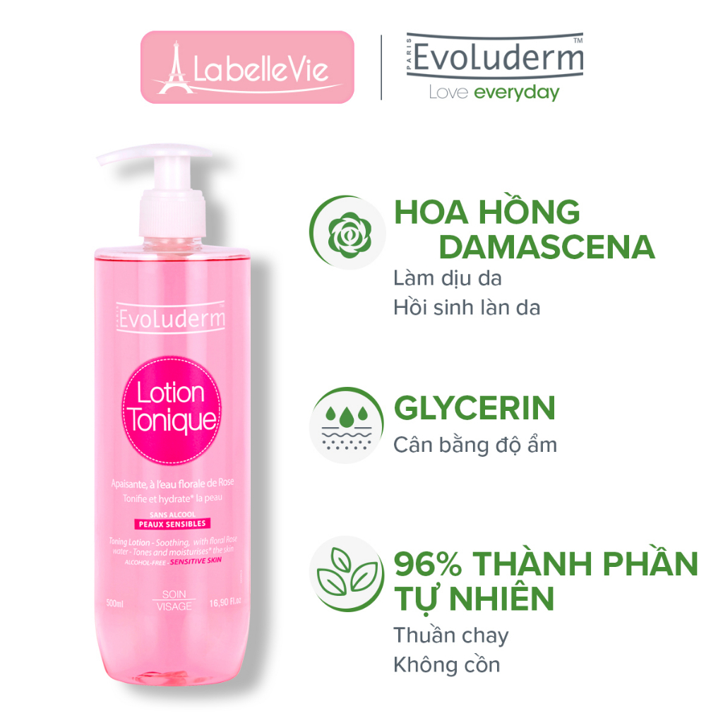 Nước hoa hồng Evoluderm giúp se khít lỗ chân lông dưỡng ẩm làm sạch cân bằng da dành cho da khô và nhạy cảm 500ml