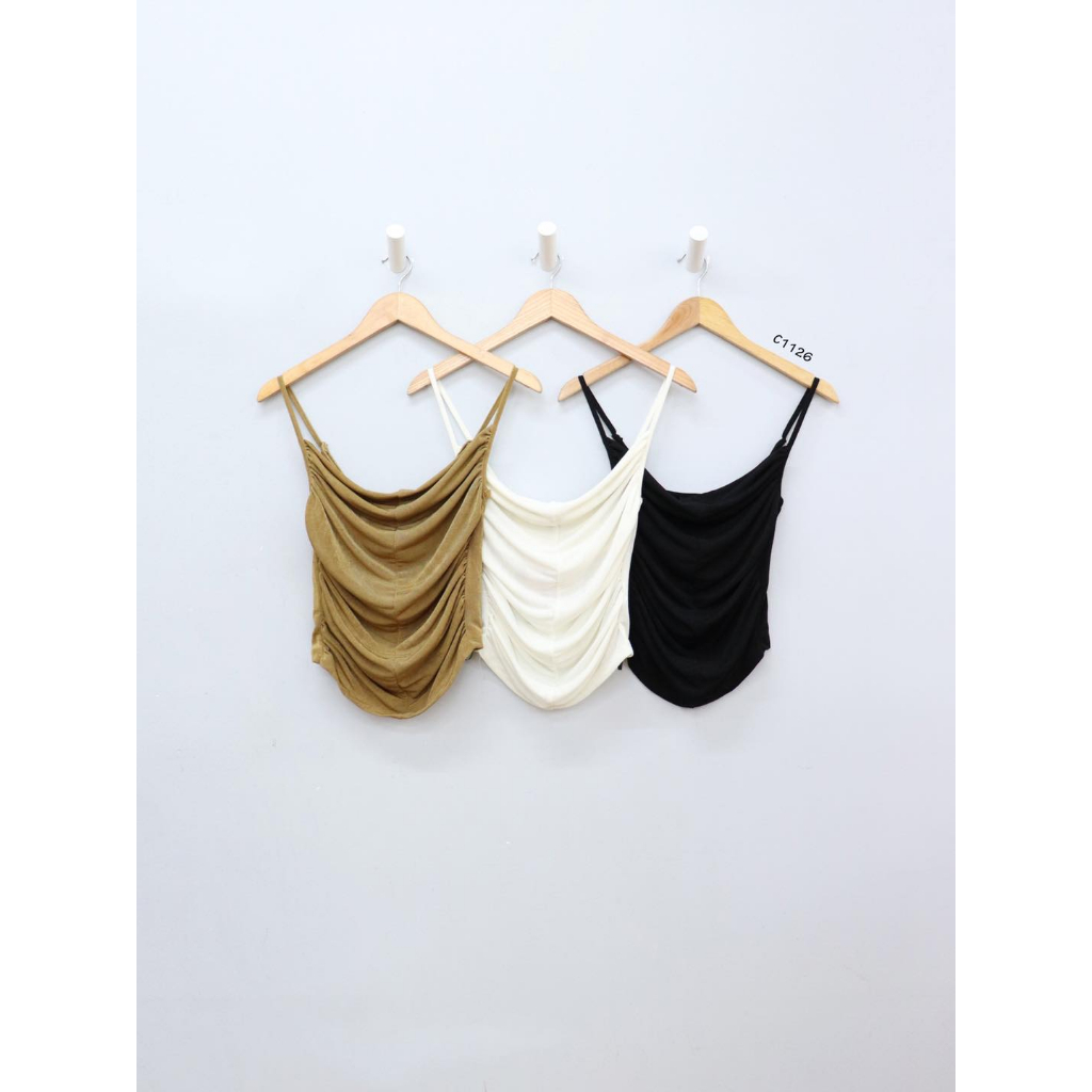 C1126 - Áo thun 2 dây cổ đỗ F21 xếp ly hông trơn