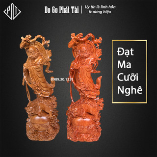 Tượng Đạt Ma cưỡi Nghê phong thủy gỗ Hương Bách Xanh nguyên khối siêu đẹp cao 30 40 50 60