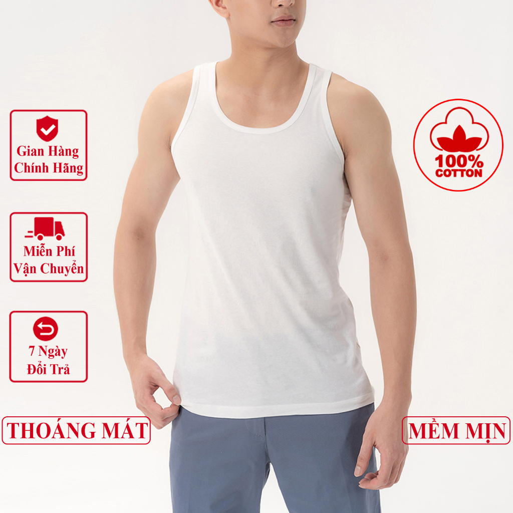 Áo Thun Ba Lỗ Nam Vicenzo 100% Cotton Mềm Mịn Thoáng Mát Chuẩn Form Ôm Dáng, Áo Lót 3 Lỗ Nam