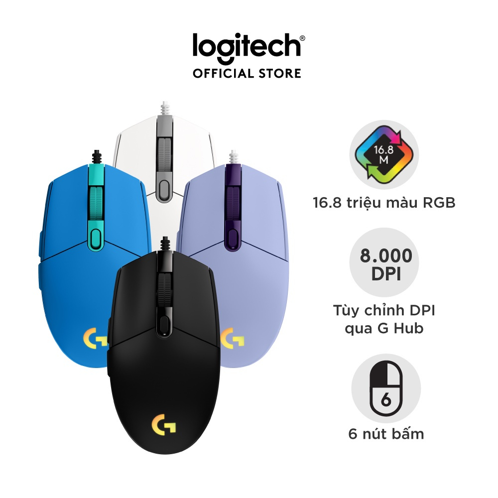 Chuột game có dây Logitech G203 Lightsync - Tùy chỉnh RGB, 6 nút lập trình, nhẹ Chuột không dây Logitech G304, siêu tiết kiệm pin, thích hợp chơi game và làm việc văn phòng
