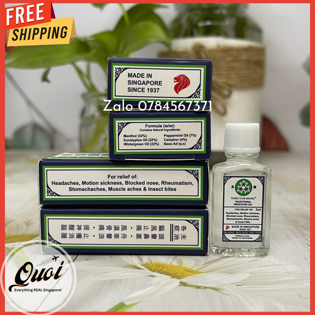 Dầu gió trắng Three Star - Dầu gió Ba Sao/ 3 sao/ chai mini 3ml/12ml/14ml/chai lăn 5ml