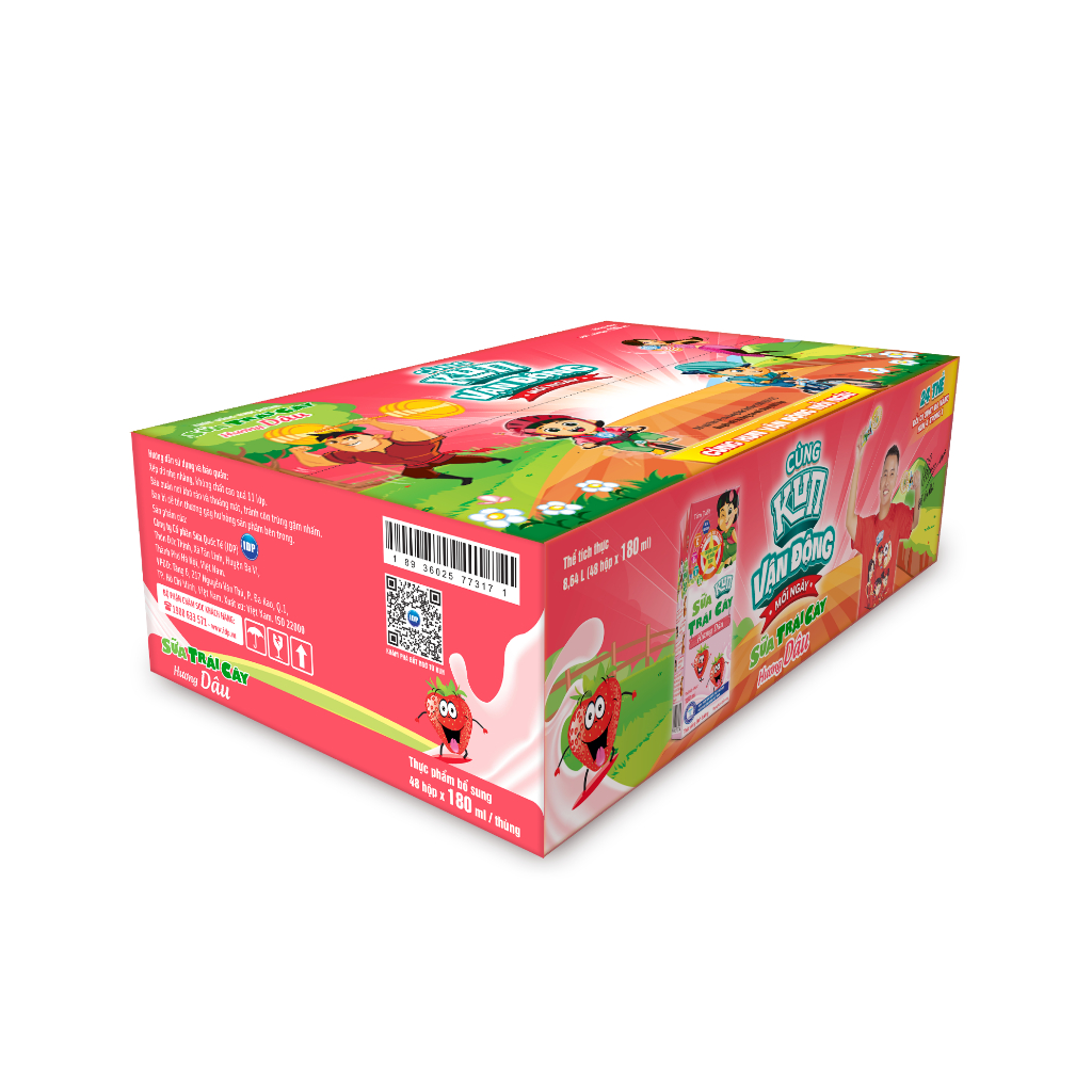 Kun sữa trái cây hương dâu thùng 48 hộp x180ml
