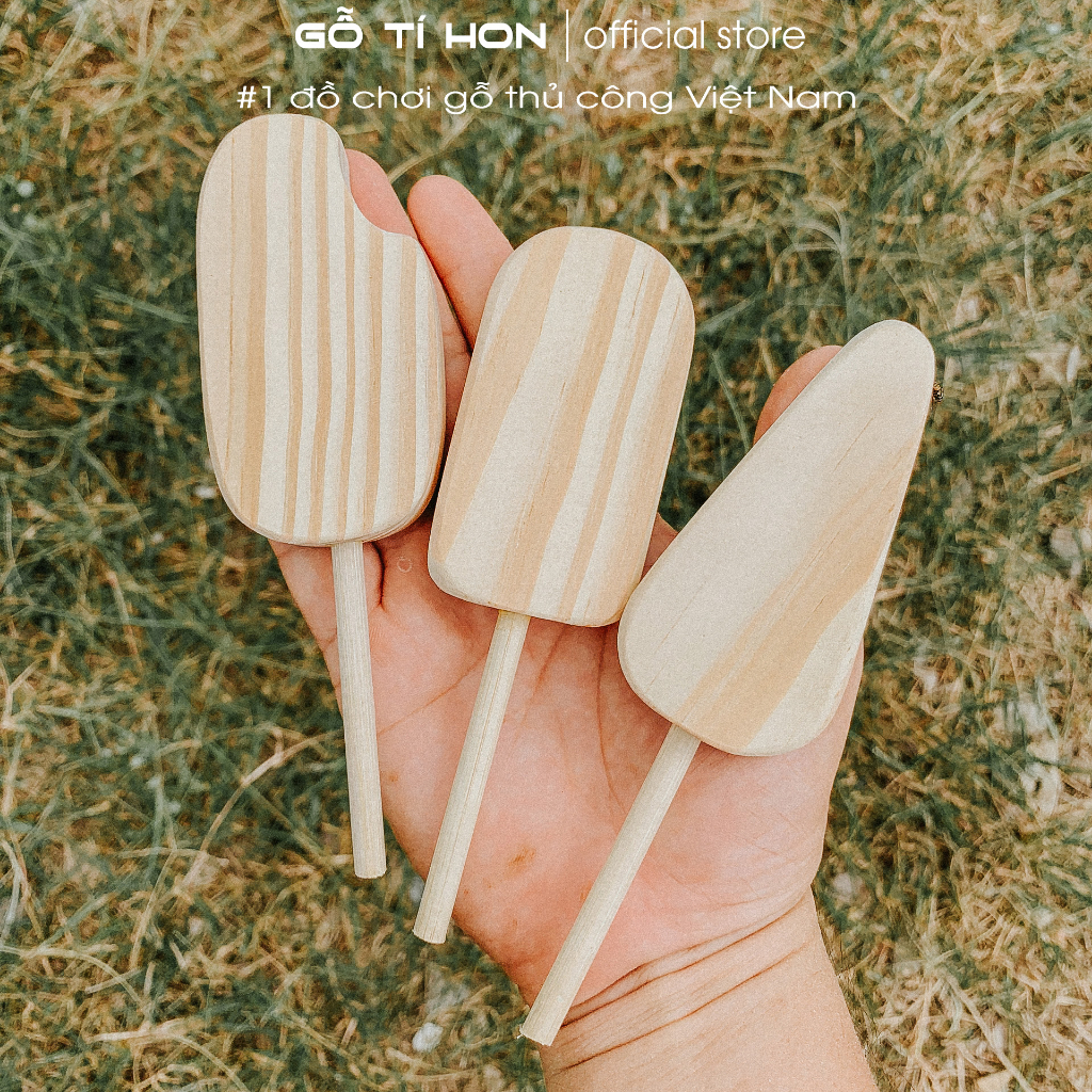 Đồ Chơi Que Kem Bằng Gỗ An Toàn Cho Bé, Mô Hình Que Kem Tô Màu, Kích Thích Sáng Tạo