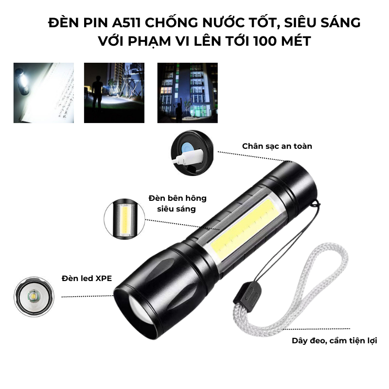 Đèn Pin Mini Siêu Sáng Police Siêu Sáng Cao Cấp Có Zoom Xa Gần ,Có Thể Sạc Được, Đèn Pin Mini Led Siêu Sáng [A511]