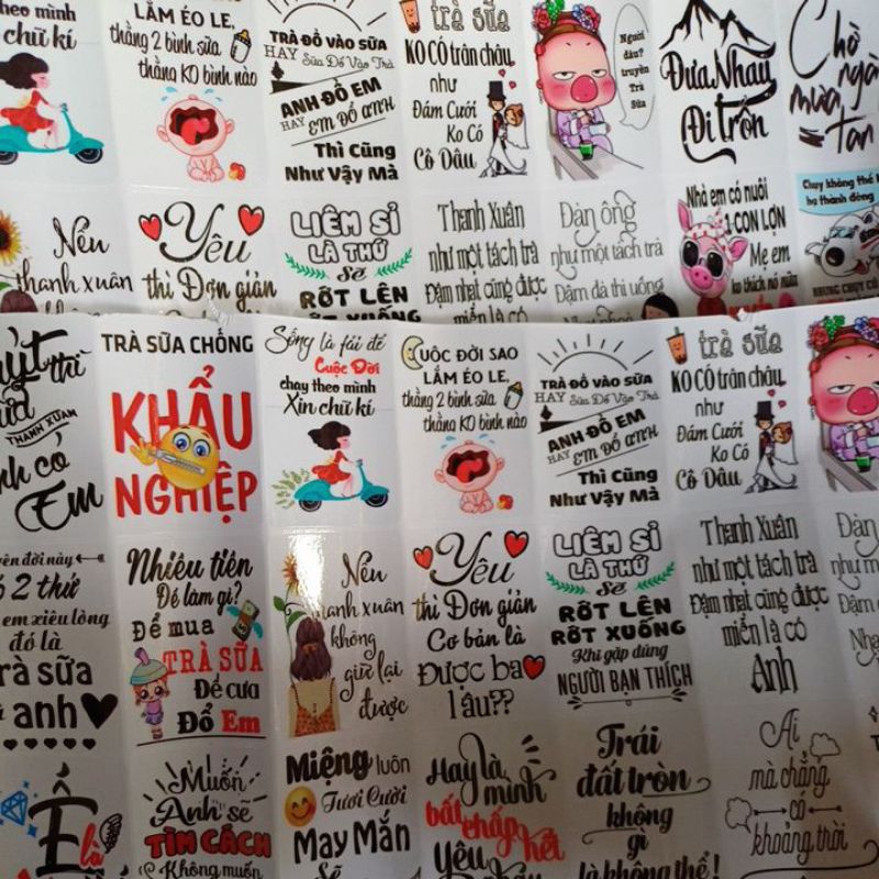 100 hình dán chữ thả thính siêu hay đã có keo sẵn. có in logo riêng