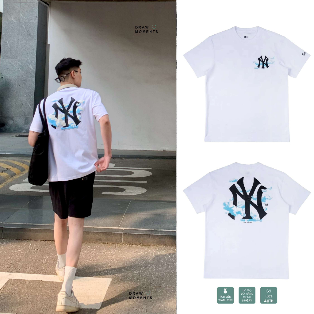 ÁO THUN NEW ERA NAM NỮ UNISEX HỌA TIẾT LỚN NY MÀU TRẮNG TAY LỠ CHÍNH HÃNG PHONG CÁCH HÀN QUỐC