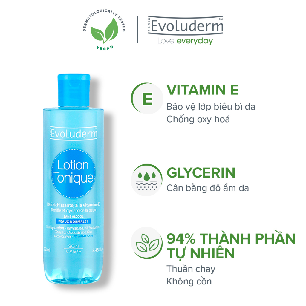 Nước hoa hồng Evoluderm bổ sung Vitamin E cho da thường 250ml