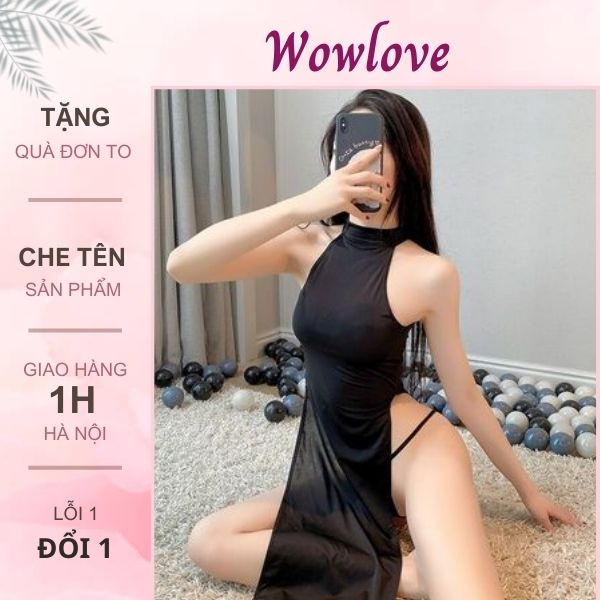 Váy Ngủ Sườn Xám Dài Xẻ Tà Sexy Thun Lạnh Dáng Dài Gợi Cảm Đầm Nữ Hở Lưng