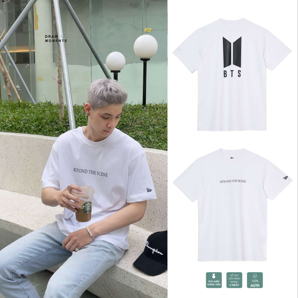 ÁO THUN NEW ERA NAM NỮ UNISEX HỌA TIẾT LỚN MÀU TRẮNG DÁNG RỘNG BTS CHÍNH HÃNG