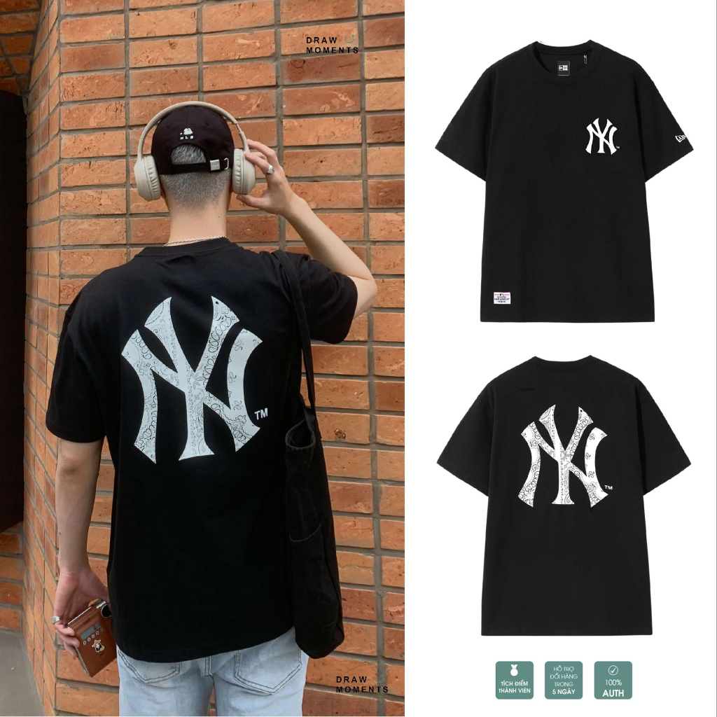ÁO THUN NEW ERA NAM NỮ UNISEX DÁNG RỘNG HỌA TIẾT LỚN MÀU ĐEN PAISLEY CHÍNH HÃNG