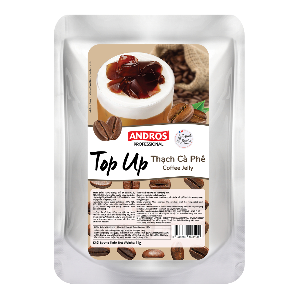 Thạch Topping Cà Phê - Không Chất Bảo Quản - ANDROS TOP UP - Nguyên liệu pha chế - 1KG