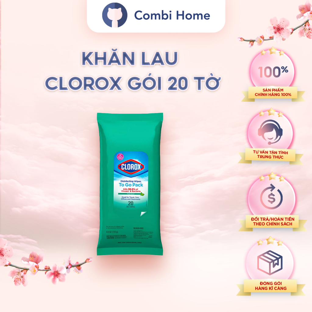 Khăn lau Lysol/Clorox gói 20 tờ