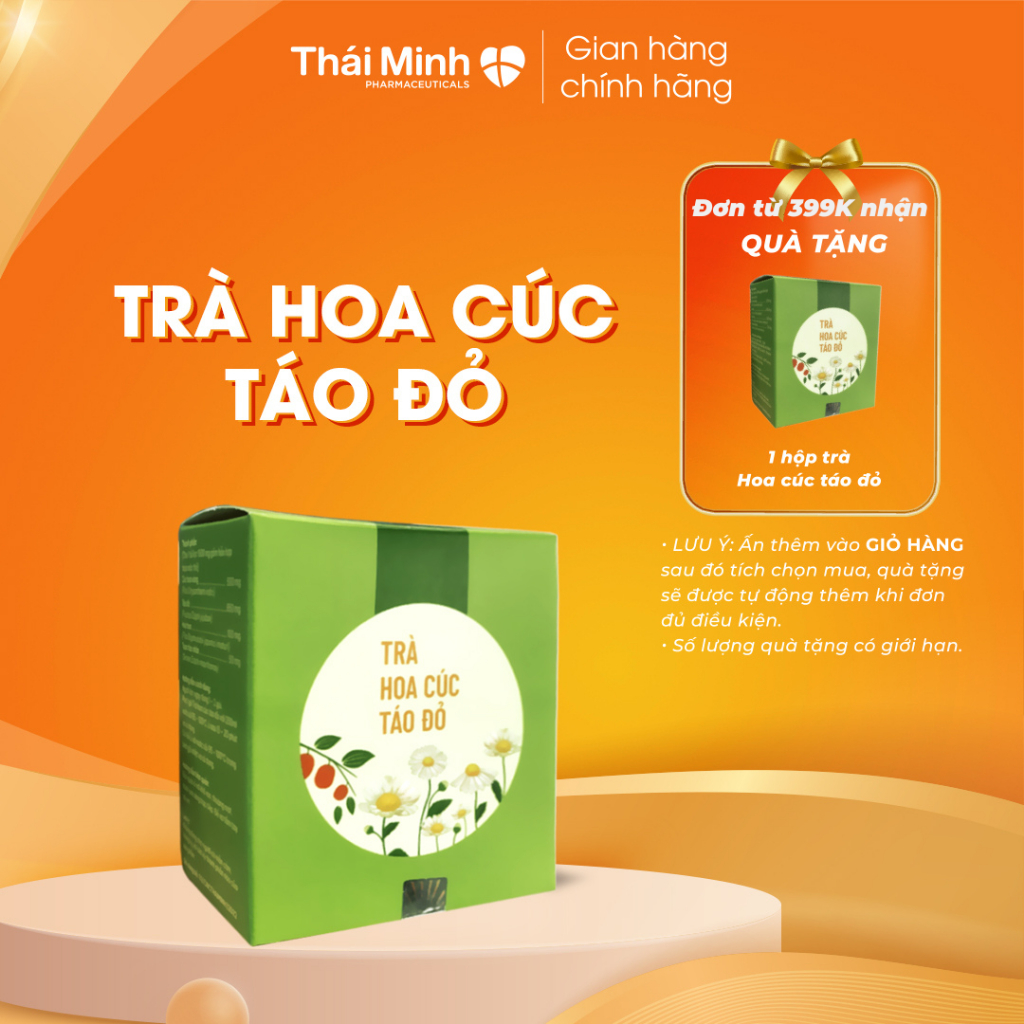 Trà Thảo Dược Hoa Cúc Táo Đỏ - Hỗ Trợ Ngủ Ngon, Điều Hòa Huyết Áp - Hộp 10 túi lọc