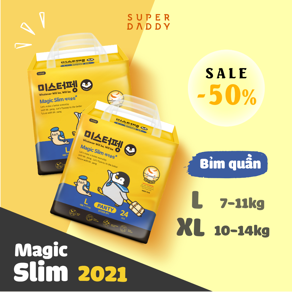 2 BỊCH Tã/Bỉm Quần SUPER DADDY Size L-24 miếng/XL-20 miếng/BIG SIZE-18 miếng, Cho Bé Trai/Bé Gái từ 7-17kg