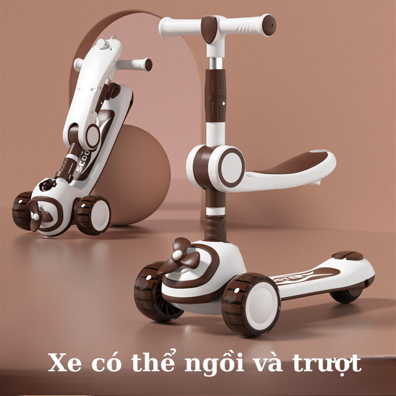 Xe trượt scooter cho bé có ghế ngồi Bánh xe phát sáng và Có nhạc tải trọng 90 kg, Xe chòi chân phát nhạc  Babychic