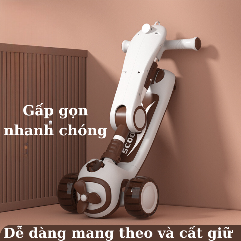 Xe trượt scooter cho bé có ghế ngồi Bánh xe phát sáng và Có nhạc tải trọng 90 kg, Xe chòi chân phát nhạc  Babychic