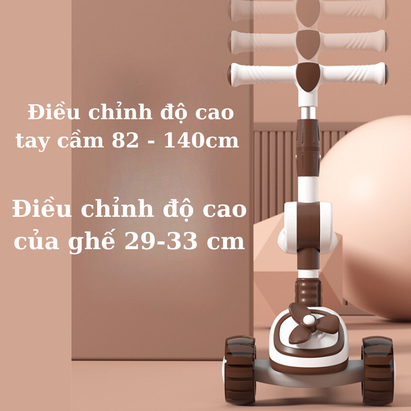 Xe trượt scooter cho bé có ghế ngồi Bánh xe phát sáng và Có nhạc tải trọng 90 kg, Xe chòi chân phát nhạc  Babychic