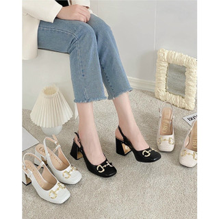 Sandal nữ bít mũi quai xích 7cm phân đế vuông