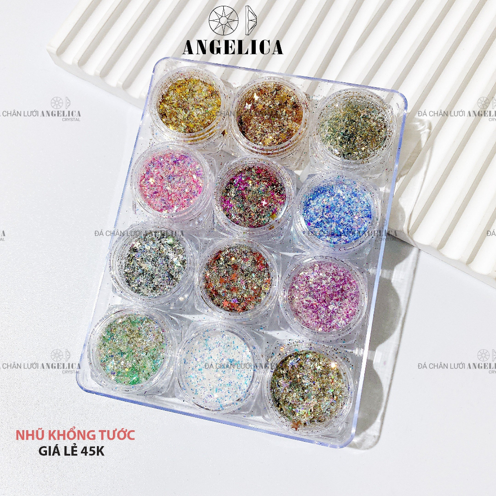 Set 12 Màu Nhũ Nail Khổng Tước Trang Trí Móng ANGELICA SNKT