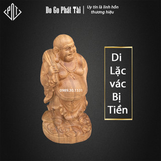 Tượng phật Di Lặc cầm bị tiề.n phong thủy hàng mộc gỗ Bách xanh siêu thơm cao 15